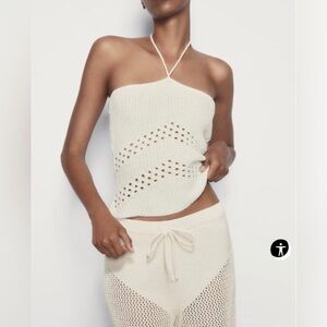 ZARA Chenille Halter Top (White). Size M New with tag.